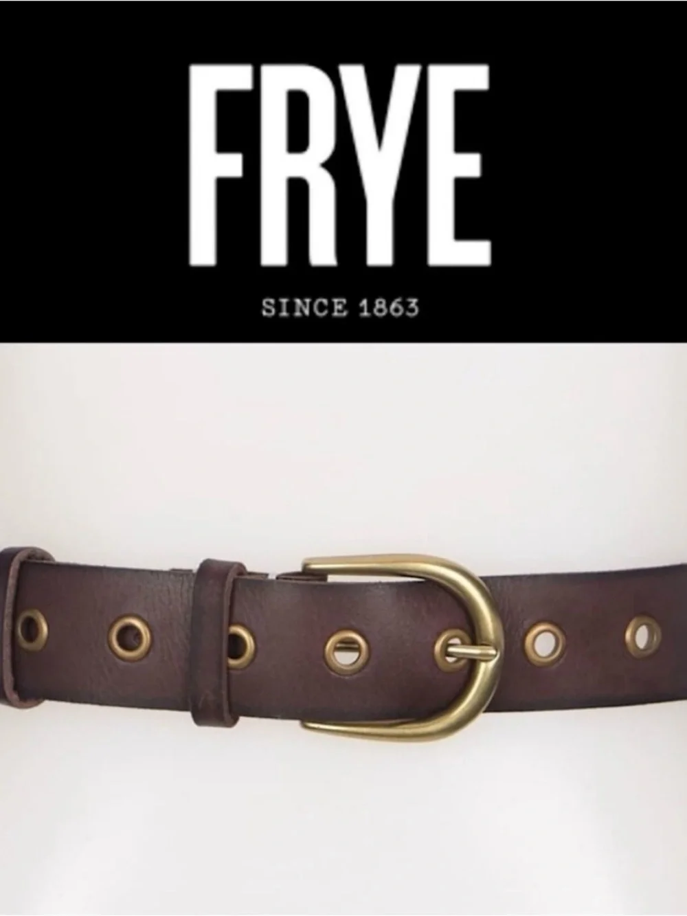 Frye Grommet Leather Belt Brown Round Buckle XL NWT Western Cottagecore